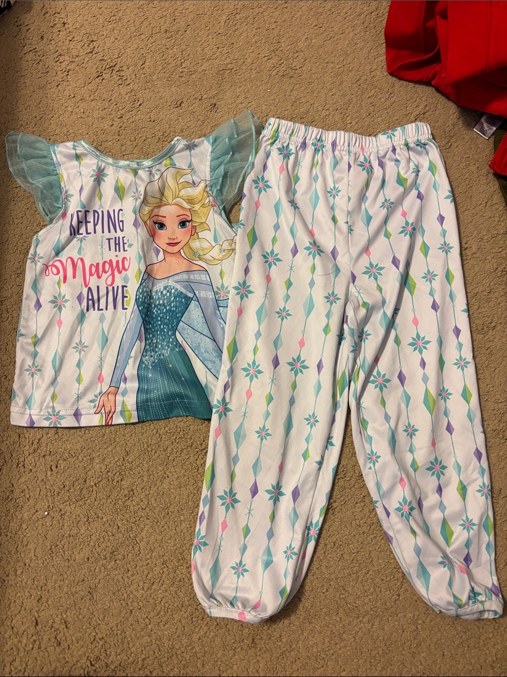 Disney Frozen Elsa White & Aqua Pajama Set with Pastel Accents